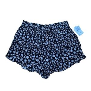 HIPPIE Rose Paper Bag Style Black Daisy Elastic Pull on Shorts Juniors L